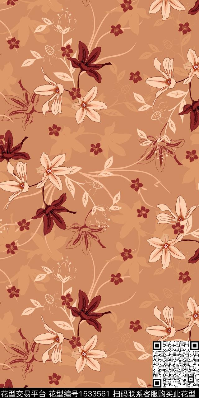 绿植树叶小花数码华亿平台数码印花华亿平台下载（图片编号: 1533561） - 瓦栏（Walan）