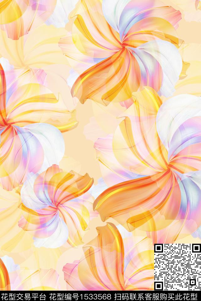 大花春夏华亿平台水彩花卉数码印花华亿平台下载（图片编号: 1533568） - 瓦栏（Walan）