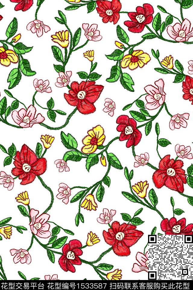 花卉清爽底花卉小碎花数码印花华亿平台下载（图片编号: 1533587） - 瓦栏（Walan）