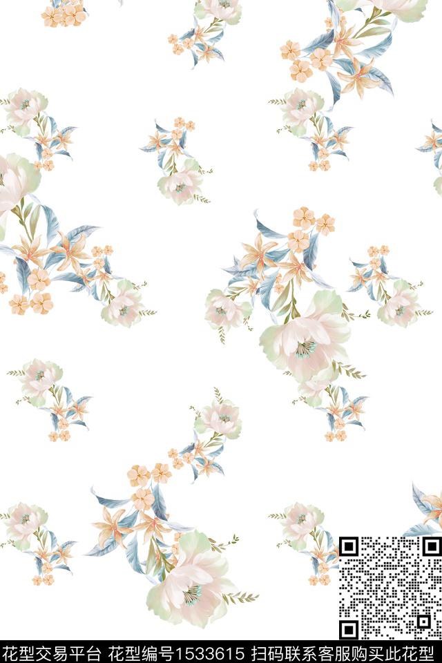 春夏华亿平台水彩花卉花卉数码印花华亿平台下载（图片编号: 1533615） - 瓦栏（Walan）