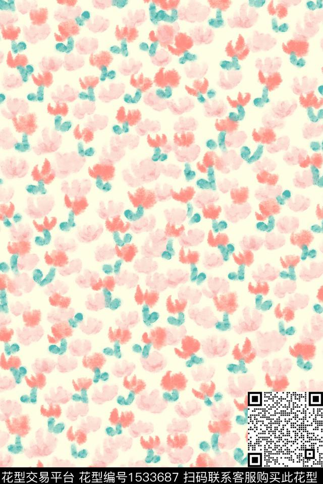 少女花卉淑女数码印花华亿平台下载（图片编号: 1533687） - 瓦栏（Walan）