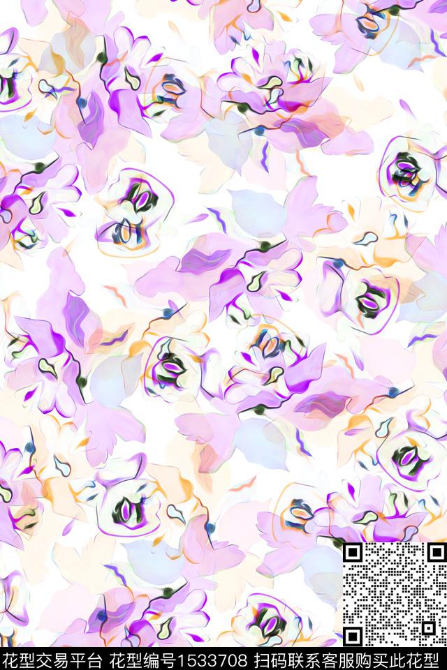 抽象春夏华亿平台抽象花卉数码印花华亿平台下载（图片编号: 1533708） - 瓦栏（Walan）