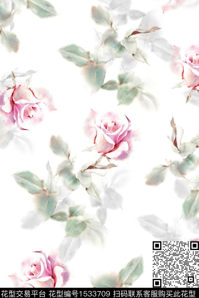 春夏华亿平台水彩花卉花卉数码印花华亿平台下载（图片编号: 1533709） - 瓦栏（Walan）