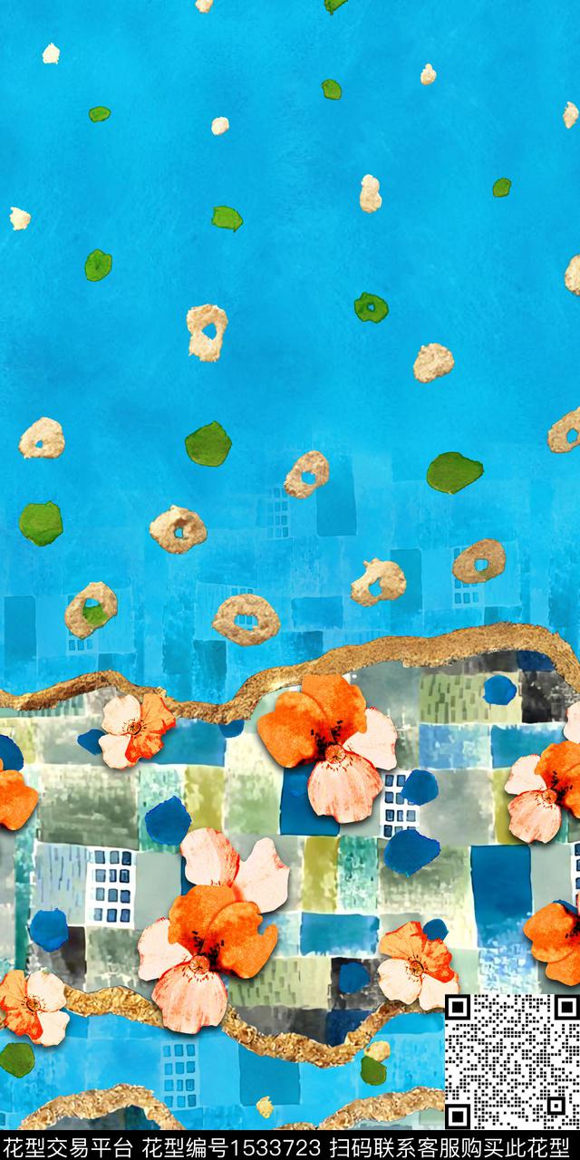 真丝花卉女装定位花数码印花华亿平台下载（图片编号: 1533723） - 瓦栏（Walan）