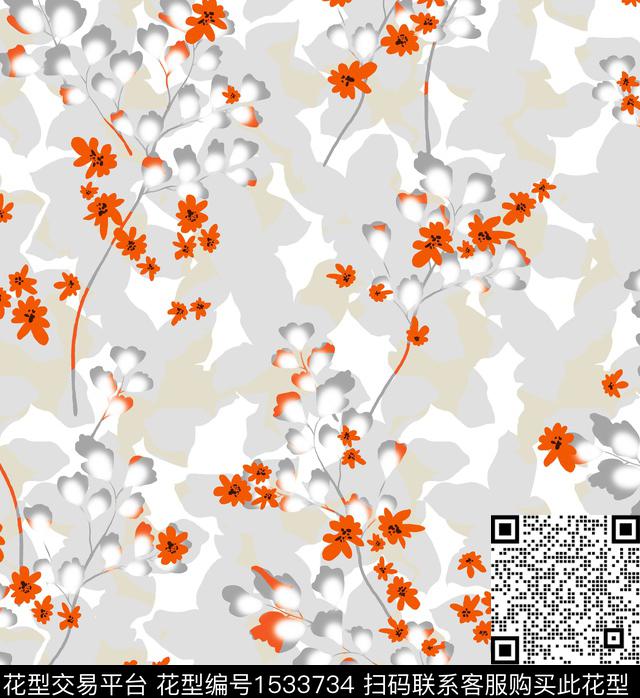 女装花卉连衣裙数码印花华亿平台下载（图片编号: 1533734） - 瓦栏（Walan）
