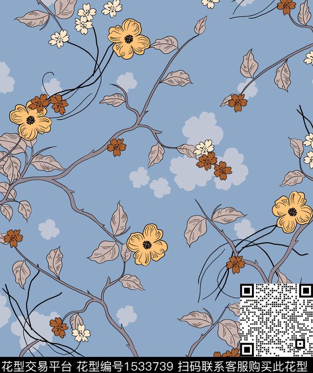 女装花卉连衣裙数码印花华亿平台下载（图片编号: 1533739） - 瓦栏（Walan）