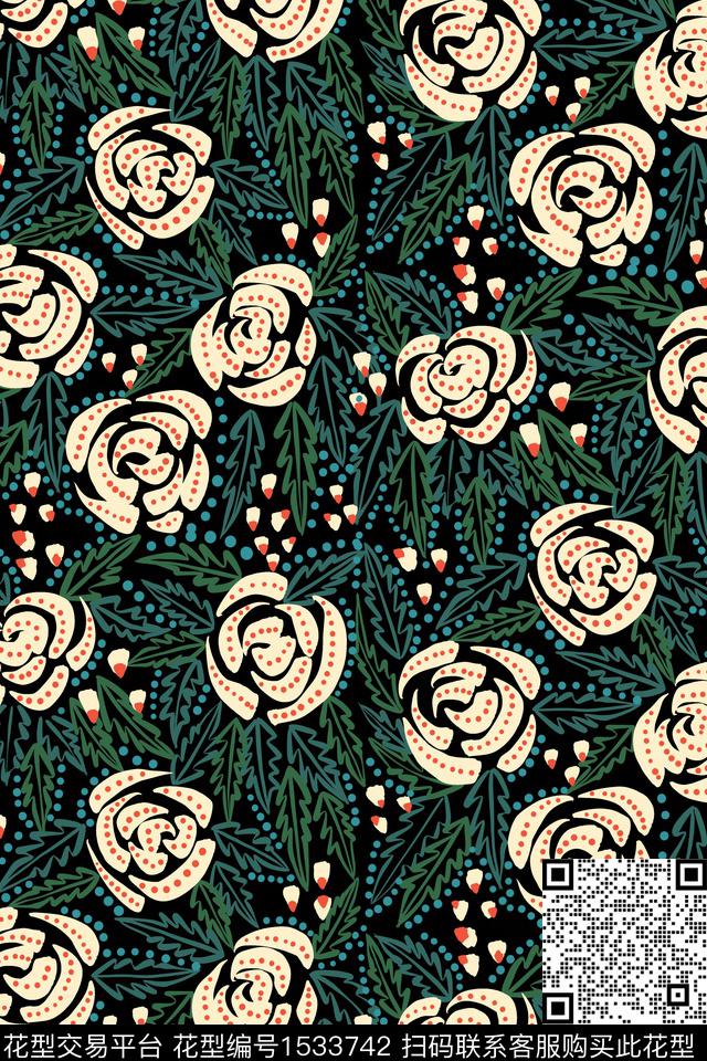 平面花卉花卉玫瑰花数码印花华亿平台下载（图片编号: 1533742） - 瓦栏（Walan）