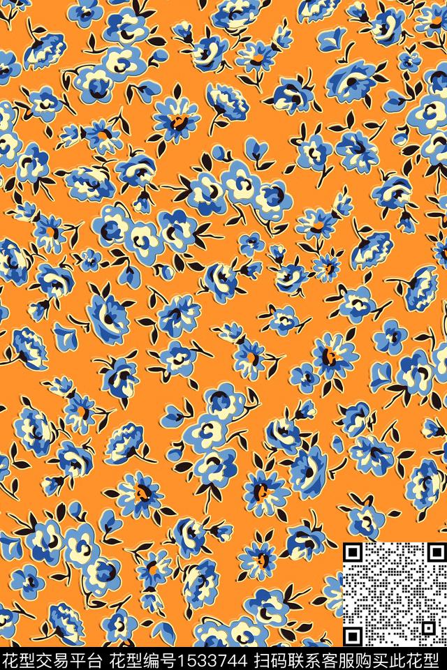 真丝花卉小碎花数码印花华亿平台下载（图片编号: 1533744） - 瓦栏（Walan）