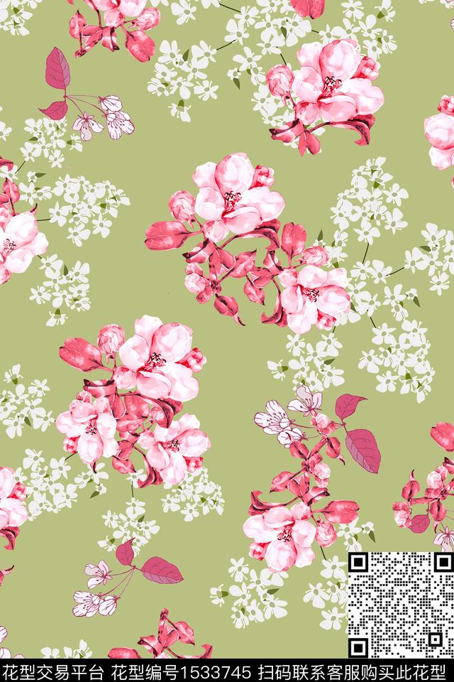 真丝花卉清爽数码印花华亿平台下载（图片编号: 1533745） - 瓦栏（Walan）
