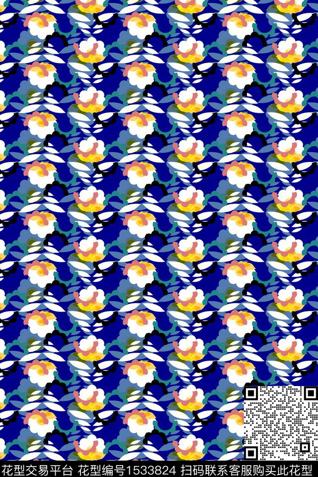 春夏华亿平台抽象花卉数码印花华亿平台下载（图片编号: 1533824） - 瓦栏（Walan）