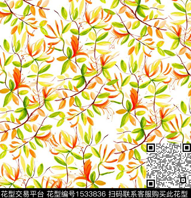 小碎花绿植树叶2024春夏数码印花华亿平台下载（图片编号: 1533836） - 瓦栏（Walan）