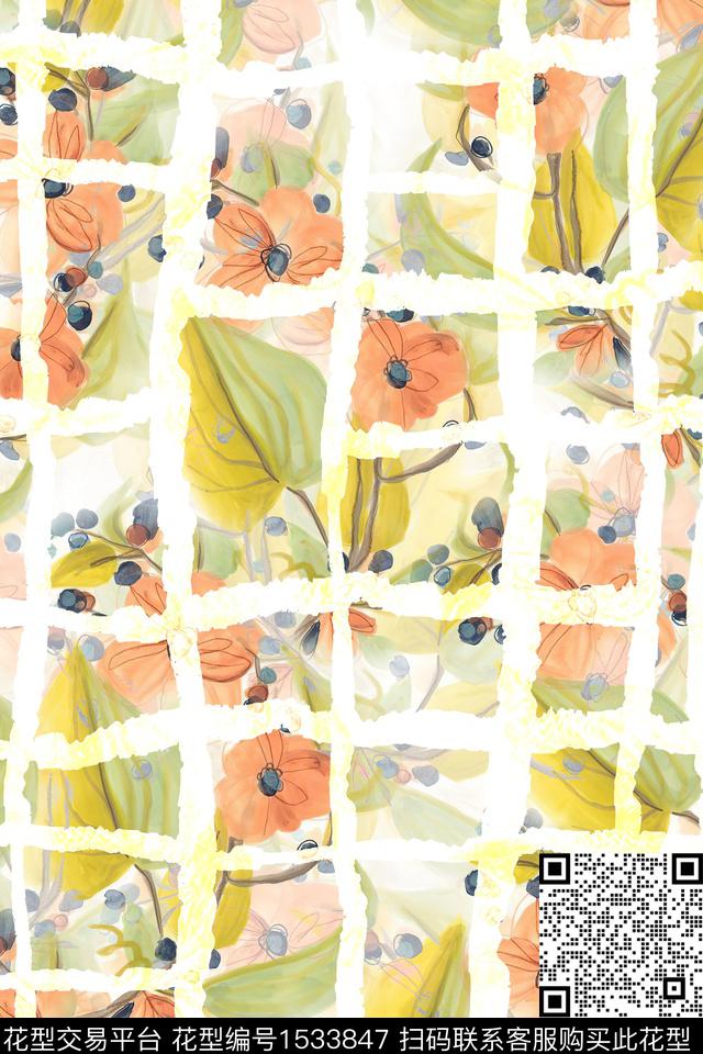 女装格子花卉数码印花华亿平台下载（图片编号: 1533847） - 瓦栏（Walan）