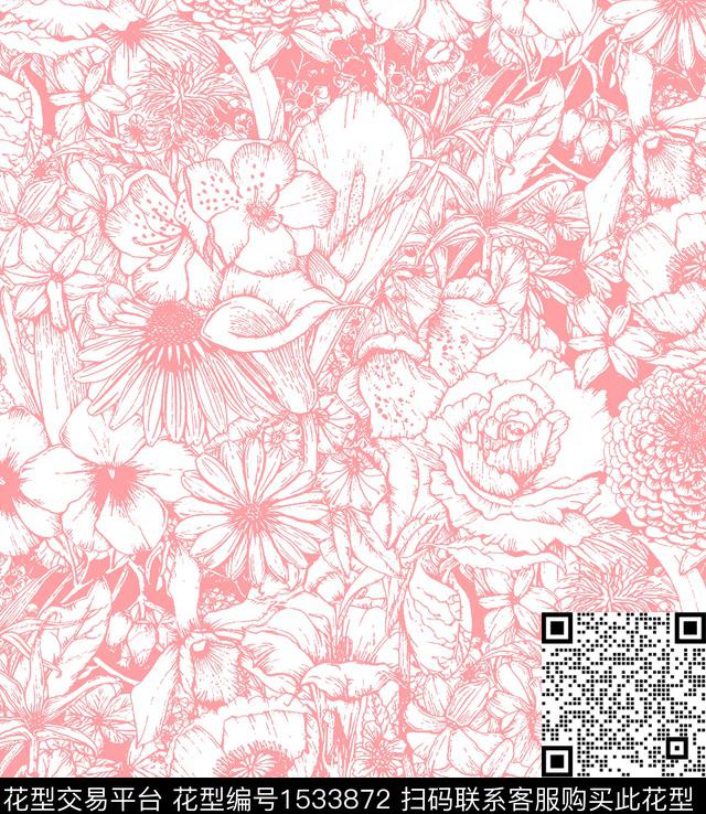 春夏华亿平台粉红流行色传统印花华亿平台下载（图片编号: 1533872） - 瓦栏（Walan）