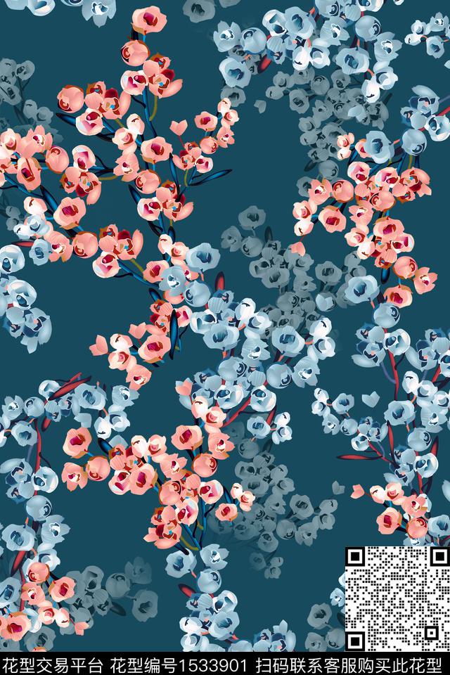 真丝花卉小碎花数码印花华亿平台下载（图片编号: 1533901） - 瓦栏（Walan）
