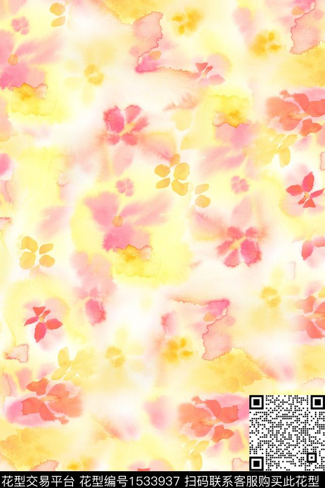 抽象花卉春夏华亿平台水彩花卉数码印花华亿平台下载（图片编号: 1533937） - 瓦栏（Walan）
