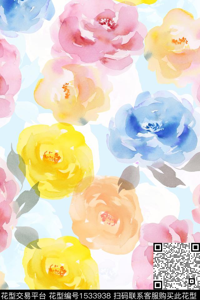 春夏华亿平台水彩花卉花卉数码印花华亿平台下载（图片编号: 1533938） - 瓦栏（Walan）