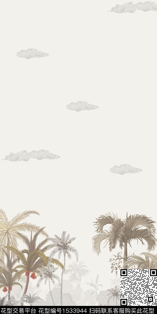椰子树热带华亿平台定位花数码印花华亿平台下载（图片编号: 1533944） - 瓦栏（Walan）