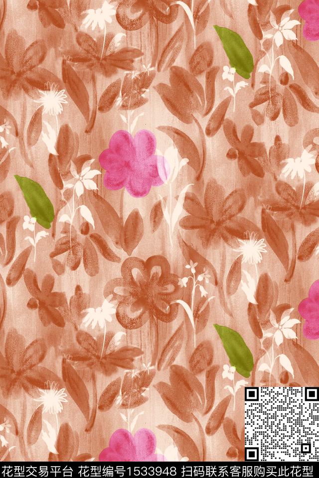 朦胧花卉手绘花卉花卉数码印花华亿平台下载（图片编号: 1533948） - 瓦栏（Walan）