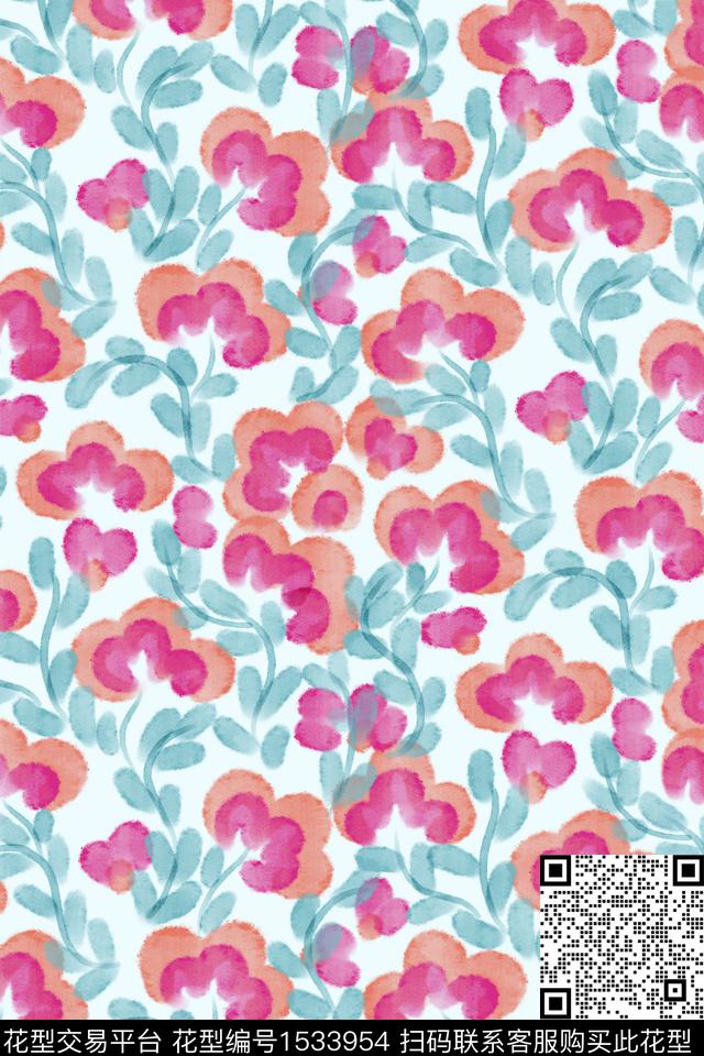 清爽底花卉花卉少女数码印花华亿平台下载（图片编号: 1533954） - 瓦栏（Walan）