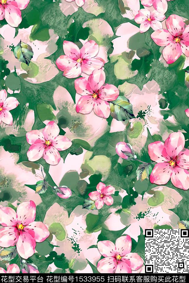 真丝花卉水彩花卉数码印花华亿平台下载（图片编号: 1533955） - 瓦栏（Walan）