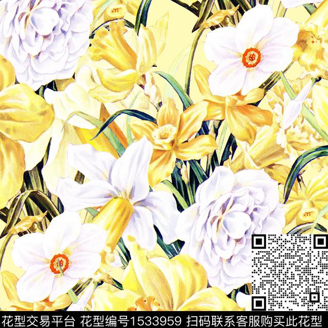 手绘大花鸢尾花2024春夏数码印花华亿平台下载（图片编号: 1533959） - 瓦栏（Walan）