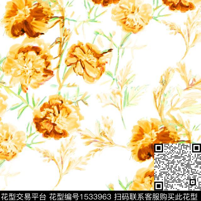 手绘大花鸢尾花2024春夏数码印花华亿平台下载（图片编号: 1533963） - 瓦栏（Walan）