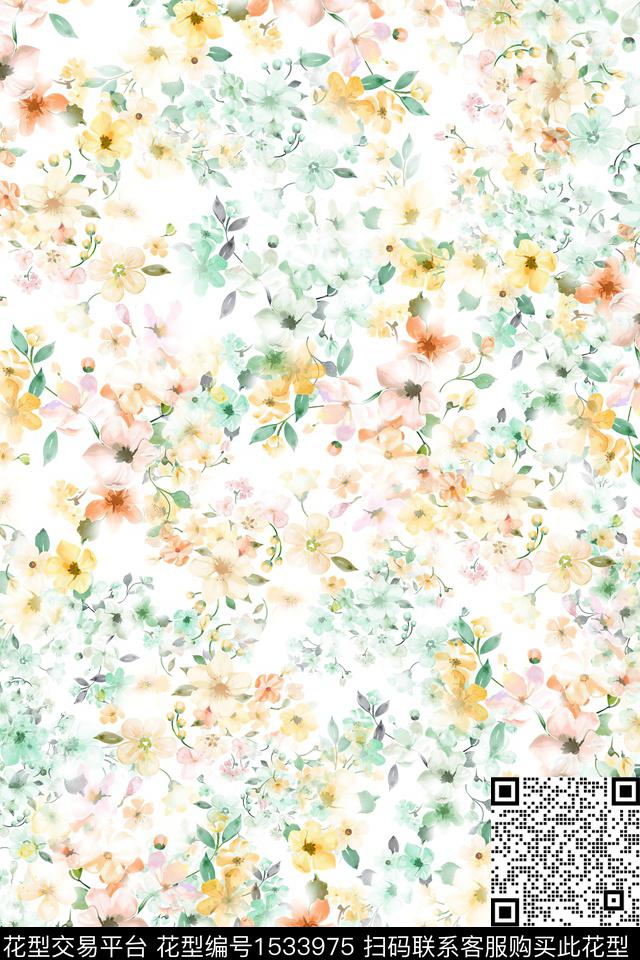 花卉小碎花水彩数码印花华亿平台下载（图片编号: 1533975） - 瓦栏（Walan）