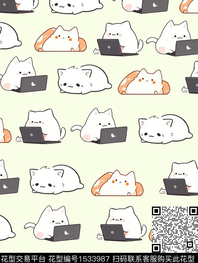 休闲可爱猫数码印花华亿平台下载（图片编号: 1533987） - 瓦栏（Walan）