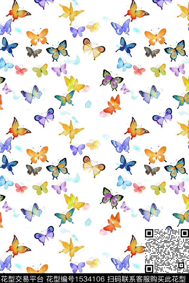 昆虫手绘蝴蝶数码印花华亿平台下载（图片编号: 1534106） - 瓦栏（Walan）