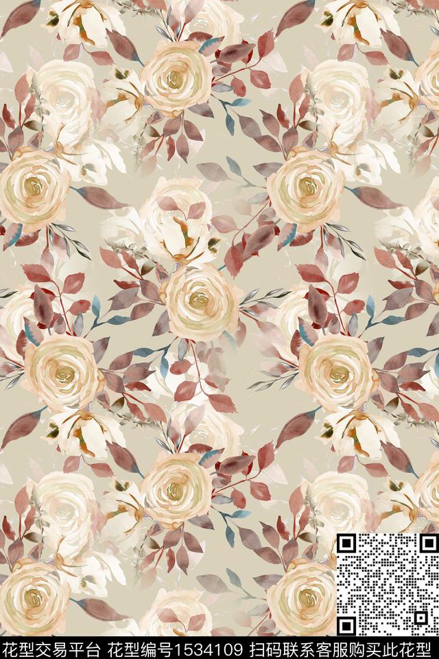 春夏华亿平台水彩花卉花卉数码印花华亿平台下载（图片编号: 1534109） - 瓦栏（Walan）