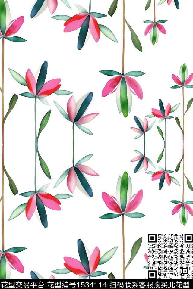 手绘水彩花卉花卉数码印花华亿平台下载（图片编号: 1534114） - 瓦栏（Walan）