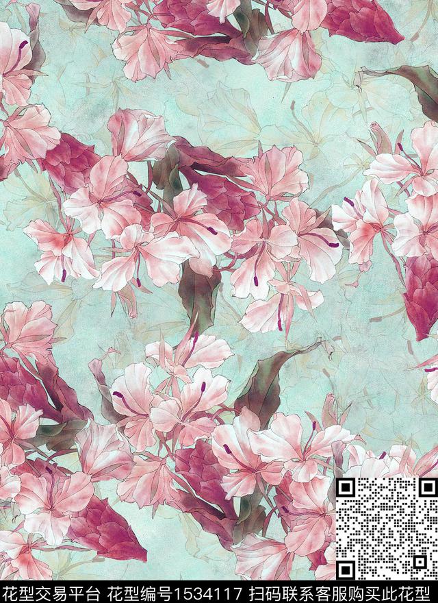 香云纱国画中国风数码印花华亿平台下载（图片编号: 1534117） - 瓦栏（Walan）