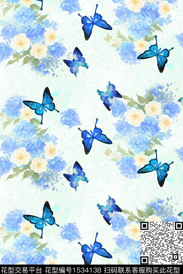 手绘水彩花卉水彩数码印花华亿平台下载（图片编号: 1534138） - 瓦栏（Walan）