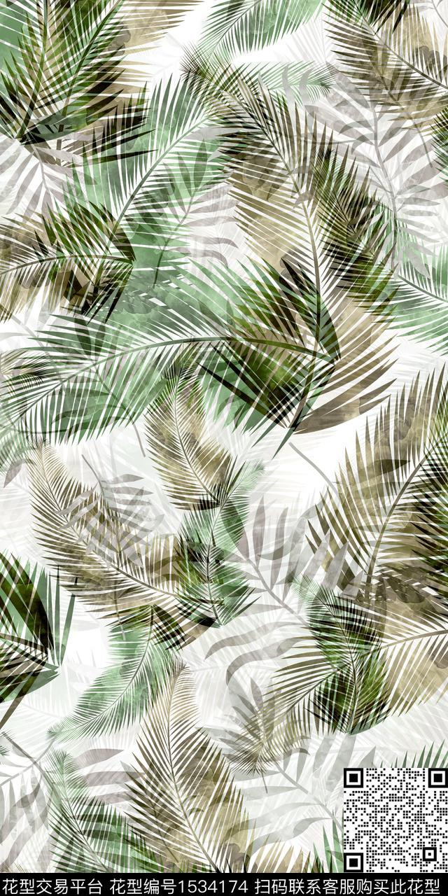 热带叶子绿植树叶数码印花华亿平台下载（图片编号: 1534174） - 瓦栏（Walan）