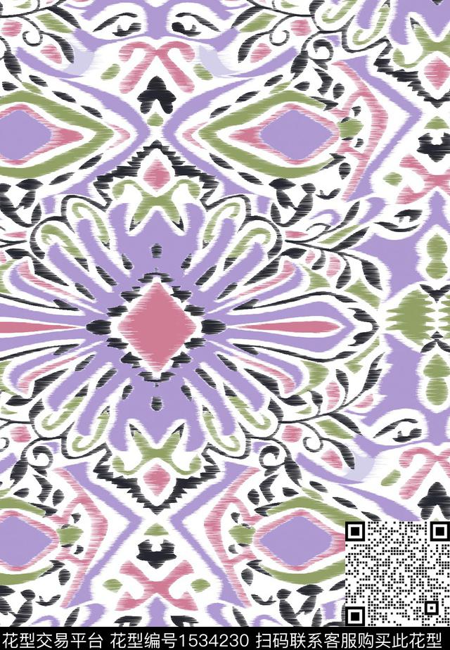 抽象民族纹样几何数码印花华亿平台下载（图片编号: 1534230） - 瓦栏（Walan）