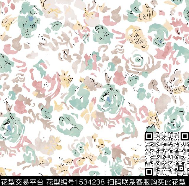 抽象花卉小碎花数码华亿平台数码印花华亿平台下载（图片编号: 1534238） - 瓦栏（Walan）