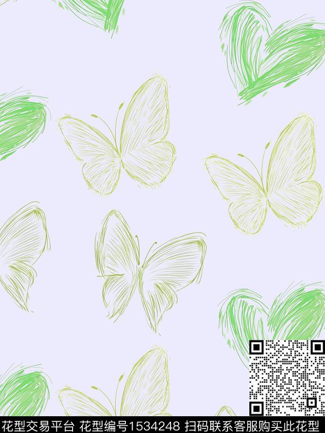 蝴蝶小清新爱心数码印花华亿平台下载（图片编号: 1534248） - 瓦栏（Walan）