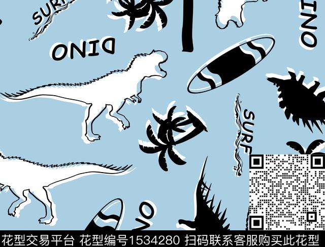 恐龙字母椰子树传统印花华亿平台下载（图片编号: 1534280） - 瓦栏（Walan）