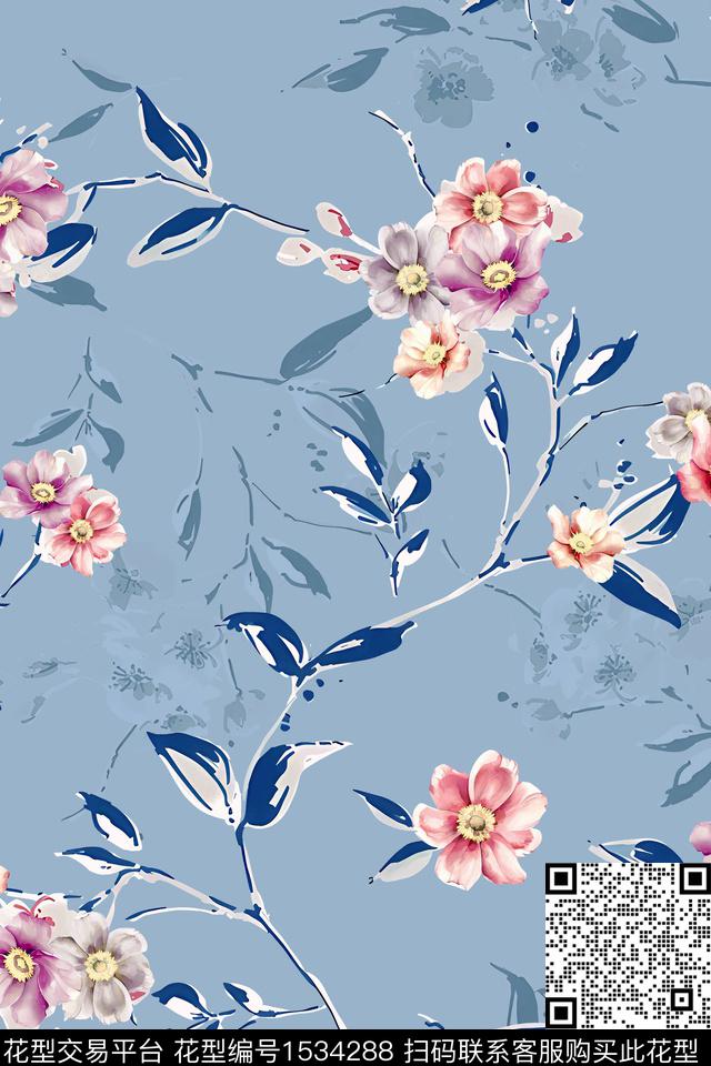 真丝花卉小碎花数码印花华亿平台下载（图片编号: 1534288） - 瓦栏（Walan）