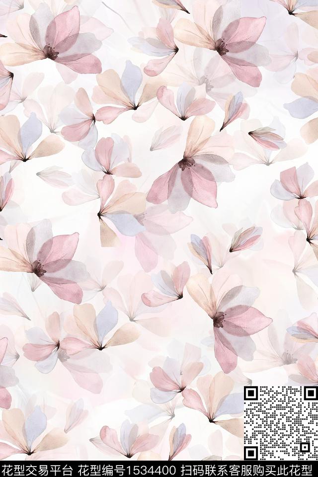 水彩女装花卉数码印花华亿平台下载（图片编号: 1534400） - 瓦栏（Walan）