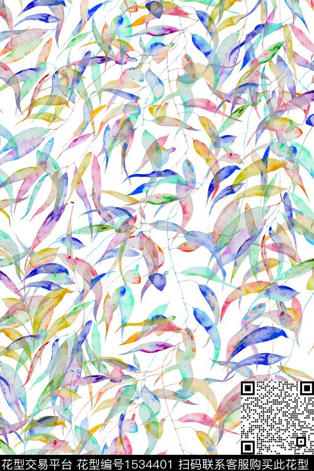 水彩叶子绿植树叶数码印花华亿平台下载（图片编号: 1534401） - 瓦栏（Walan）