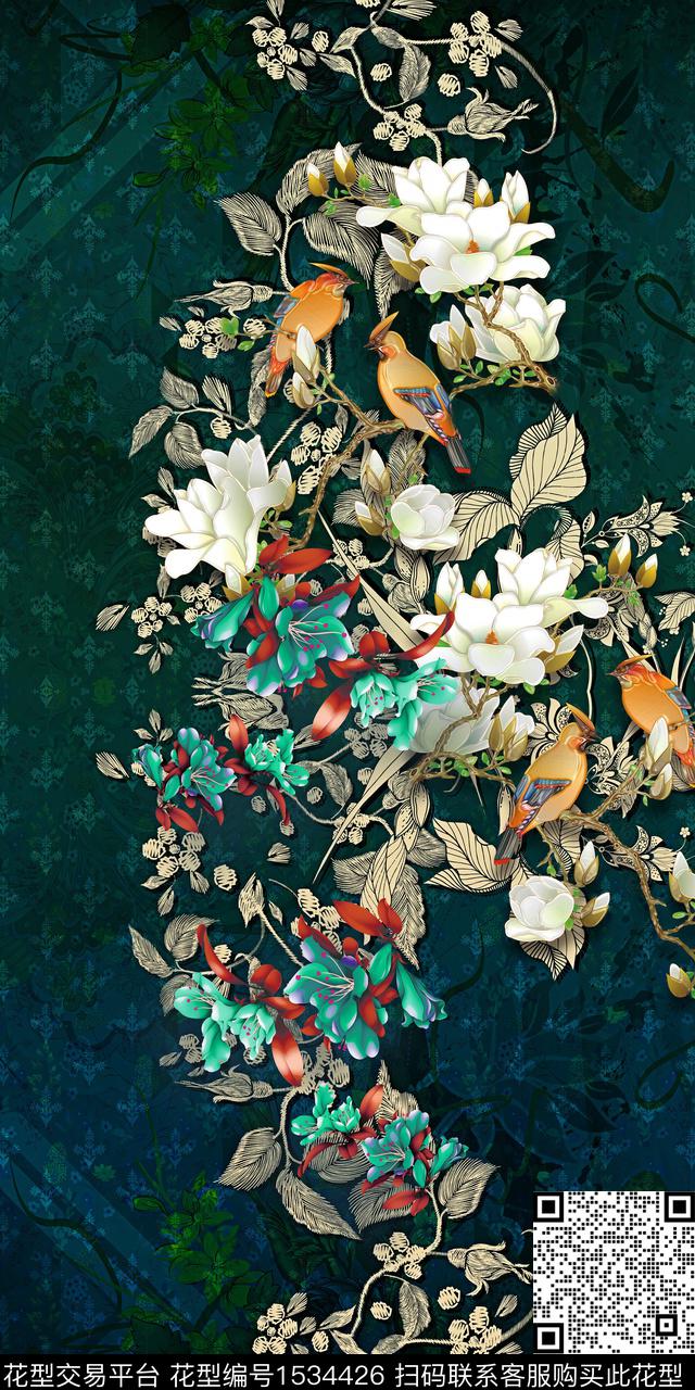 香云纱定位花女装定位花数码印花华亿平台下载（图片编号: 1534426） - 瓦栏（Walan）