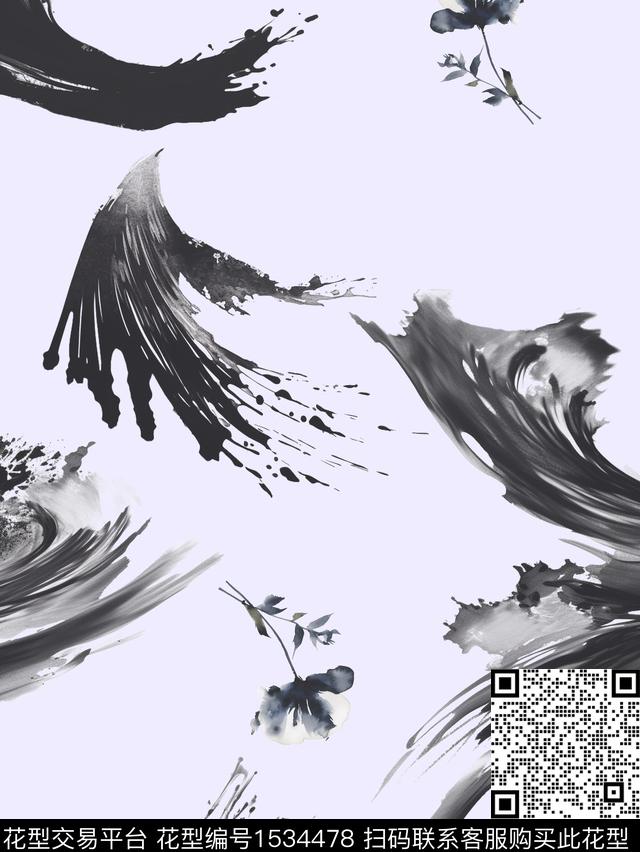 笔触花卉数码印花华亿平台下载（图片编号: 1534478） - 瓦栏（Walan）