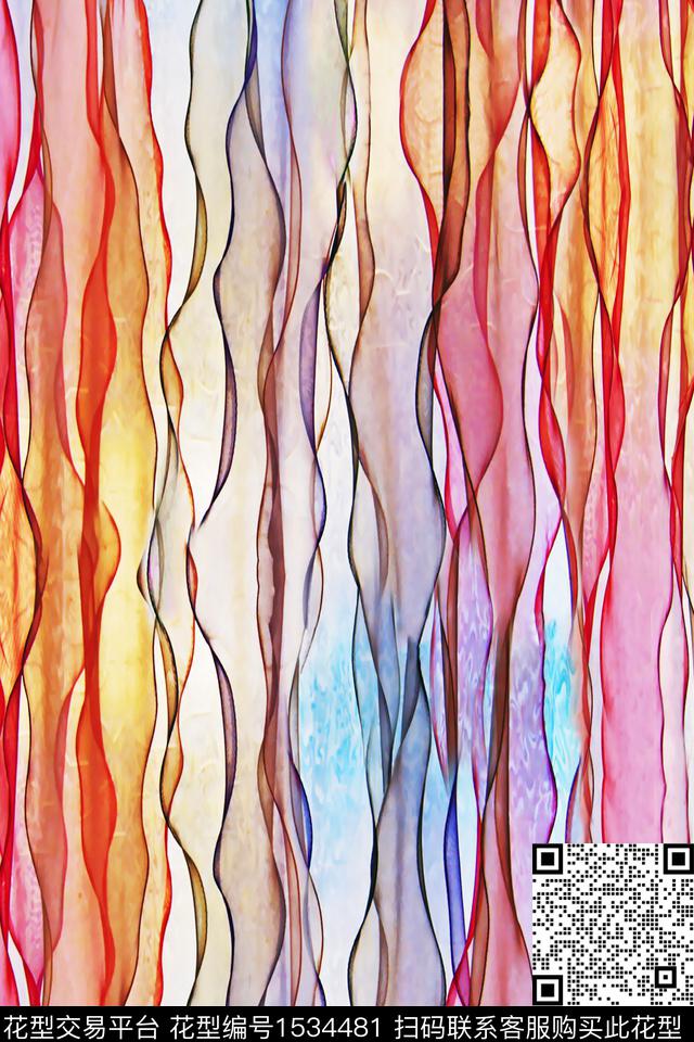 真丝线条抽象数码印花华亿平台下载（图片编号: 1534481） - 瓦栏（Walan）