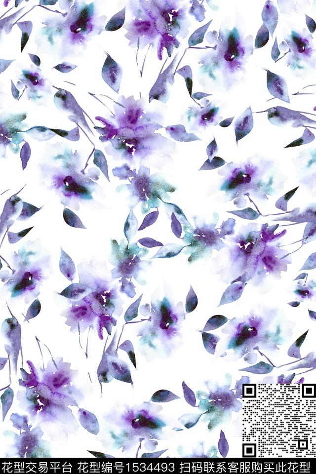 抽象花卉清爽底花卉年轻女性数码印花华亿平台下载（图片编号: 1534493） - 瓦栏（Walan）