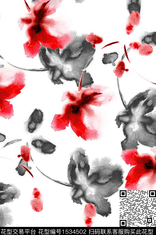 水彩水墨春夏华亿平台数码印花华亿平台下载（图片编号: 1534502） - 瓦栏（Walan）