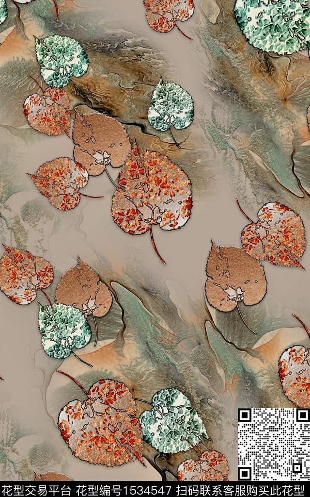 抽象叶子数码华亿平台数码印花华亿平台下载（图片编号: 1534547） - 瓦栏（Walan）