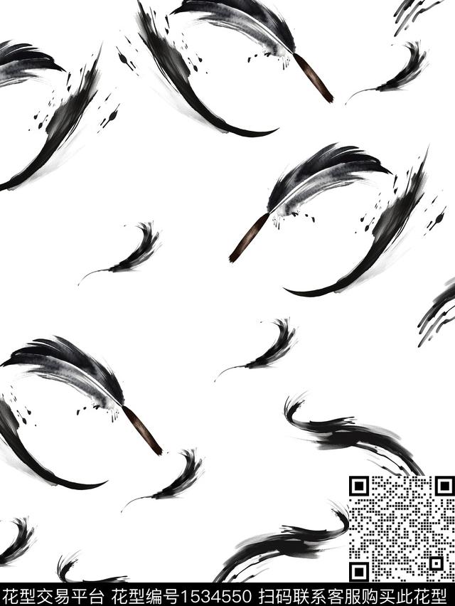 笔触抽象羽毛数码印花华亿平台下载（图片编号: 1534550） - 瓦栏（Walan）