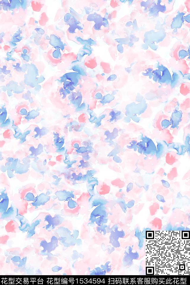 抽象水彩年轻女性数码印花华亿平台下载（图片编号: 1534594） - 瓦栏（Walan）