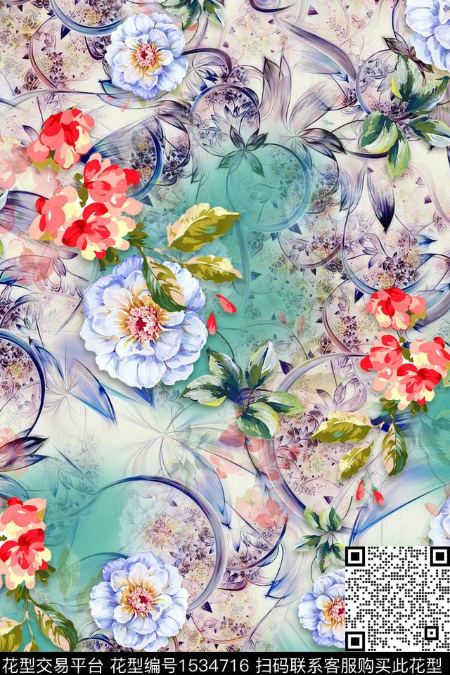 水彩花卉肌理数码印花华亿平台下载（图片编号: 1534716） - 瓦栏（Walan）